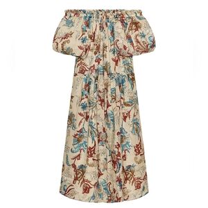 NWT ZARA ZW Collection Printed Ramie Dress 8190/860 Sand/Multicolored Size M